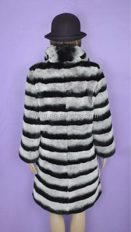 YR441 Classic Chinchilla Dyed Luxury Genuine Rex rabbit Fur long Winter coat