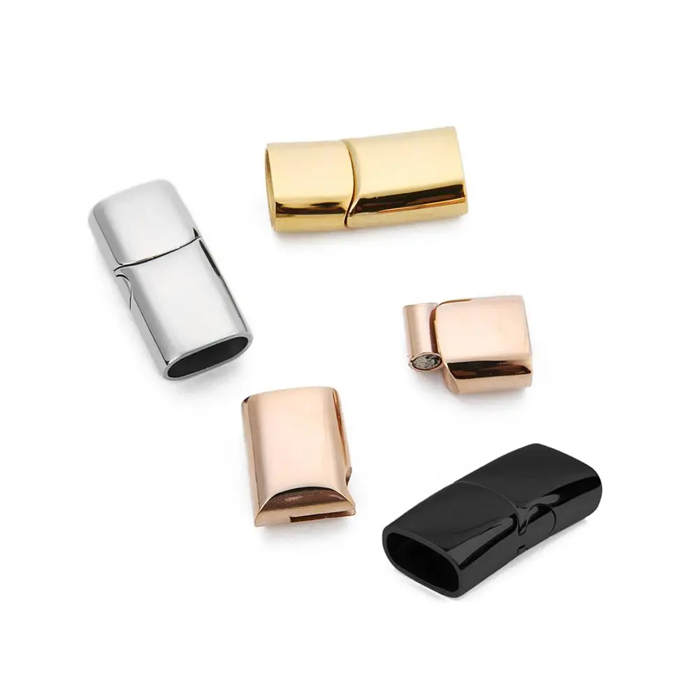 5mm 10mm wide wholesale black stainless steel clasp OEM jewelry magnetic clasps for flat leather bracelet making