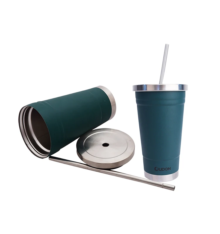Custom double wall insulated stainless steel straw cup vacuum tumbler mug drinking cup with metal straw