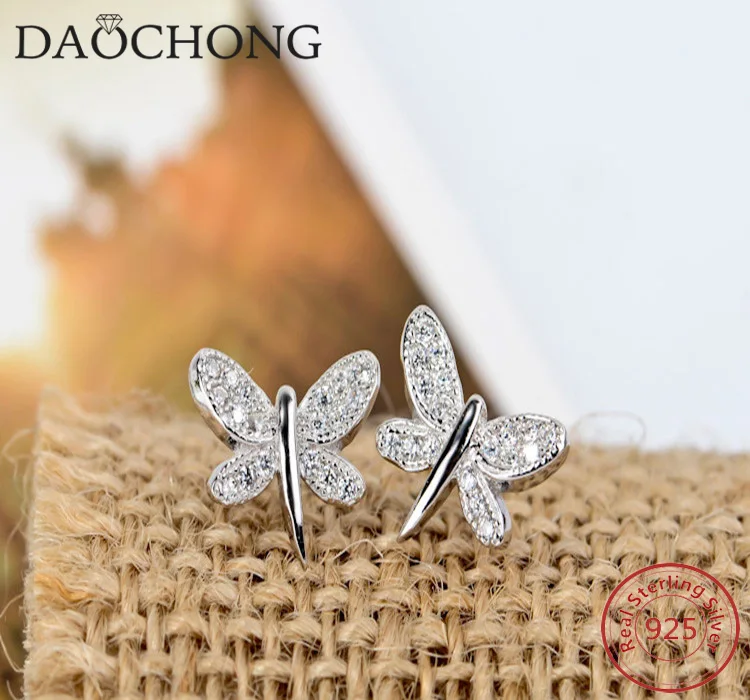 Dragonfly stud earrings sterling silver cubic zircon stone silver earrings sterling 925