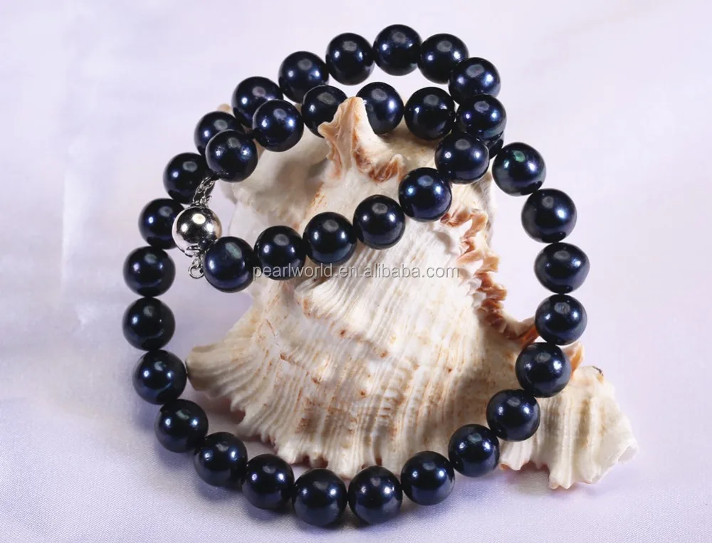 11-12mm new design 925 silver round black color real natural cultured pearl necklace