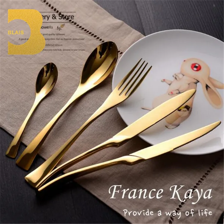 Wedding restaurant royal gold plated flatware set, elegant luxury 72pcs 18/10 stainless steel rose gold cutlery set