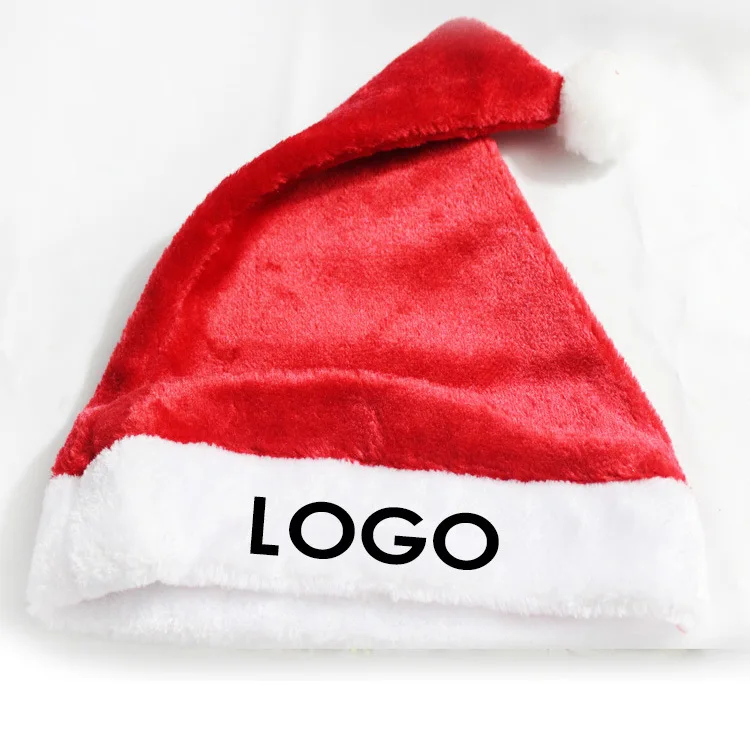 Плюшевая шапка Санта, красные рождественские шапки для Рождественского украшения, индивидуальная Рождественская шапка, рекламная шапка унисекс, Взрослая шапка Санта