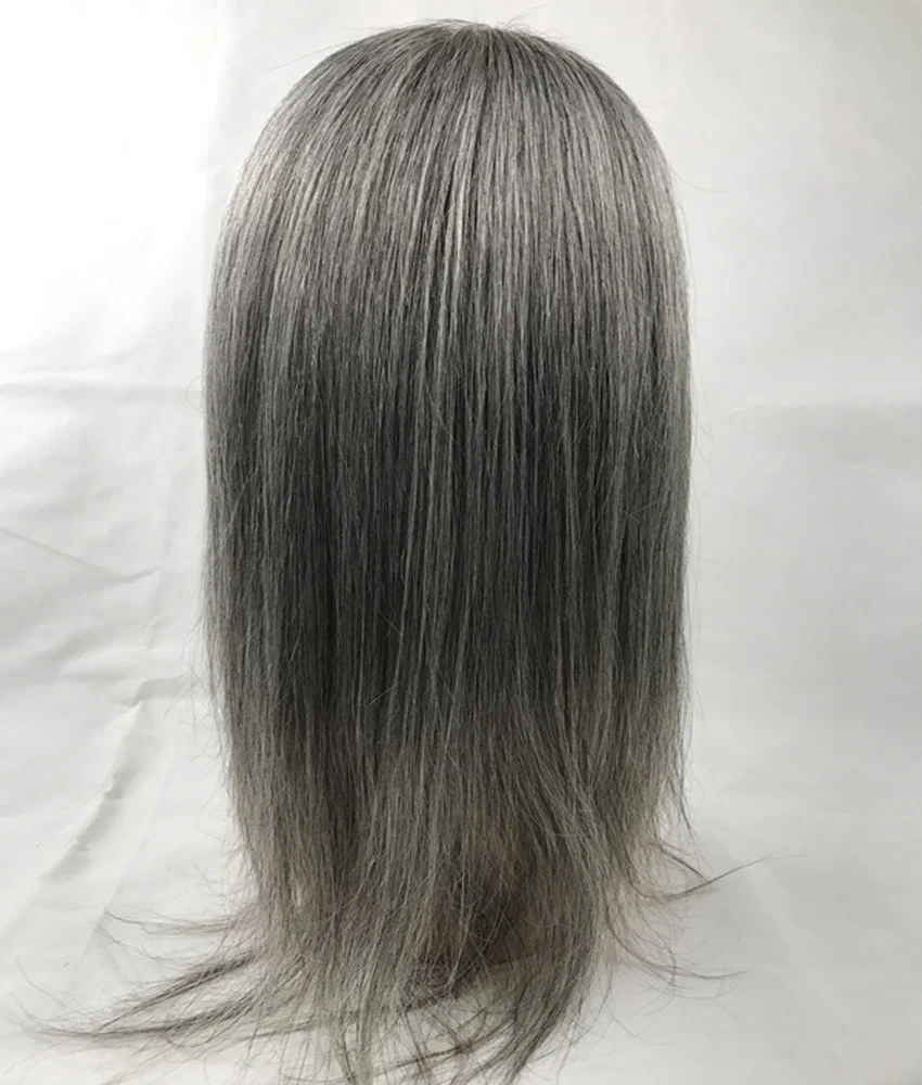 Fashion Personalized Wig Hidden Knots Gray Color 16inch Light Density  Human Hair Full Lace Wigs with Baby Hair
