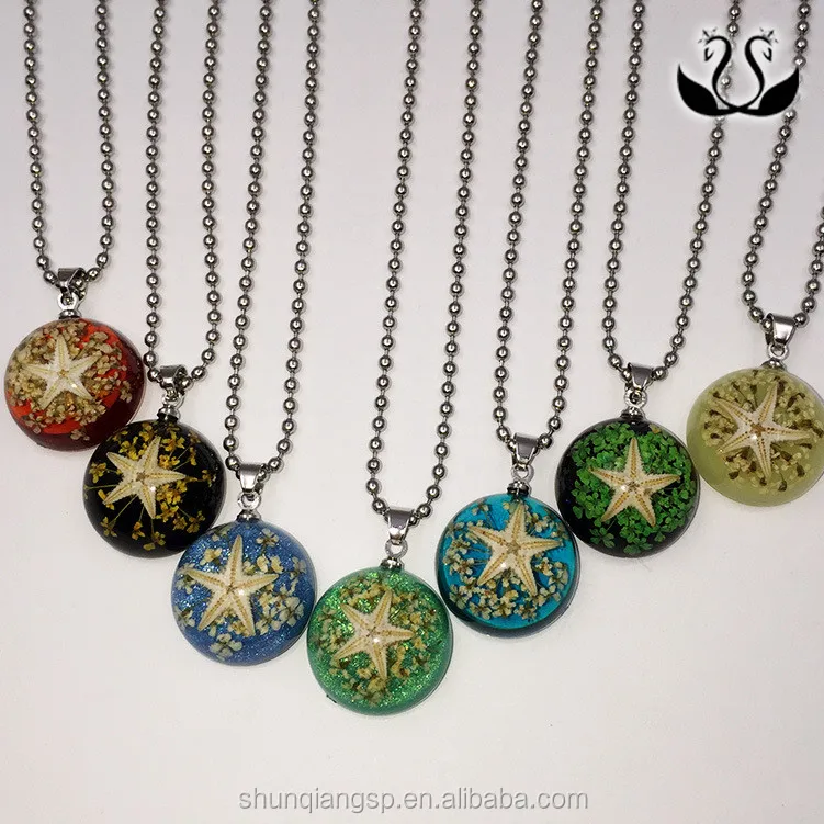 Wholesale new design stainless steel resin starfish pendant necklace provide custom