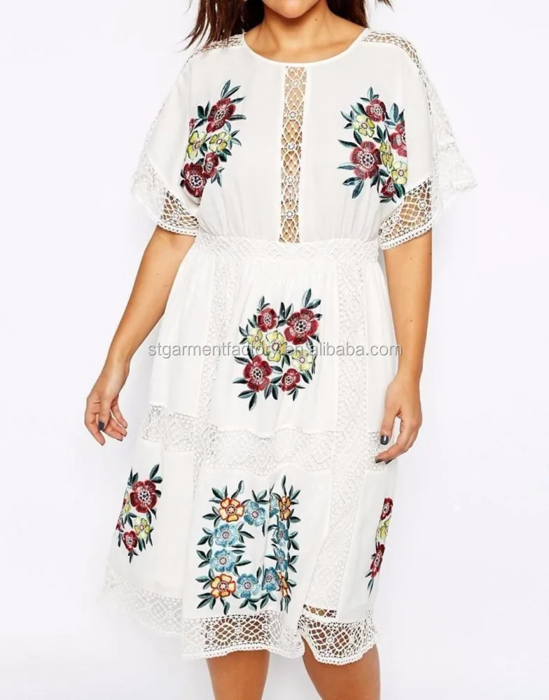 Fashion Women Clothing Floral Embroidery Lace Dresses Loose Plus Size Ladies Clothes Wholesale Casual Dresses Stb-0236