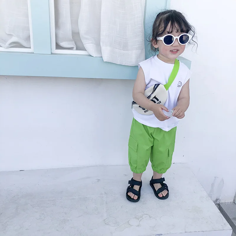 2019 летняя одежда для мальчиков и девочек, рубашка для бега, детский жилет, однотонная воздушная футболка без рукавов для малышей, одежда