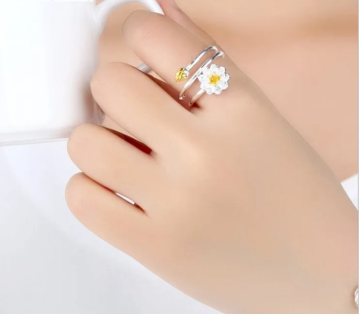 Lotus Ring Silver Ring Open Metal O-ring Silver Jewelry Wholesale