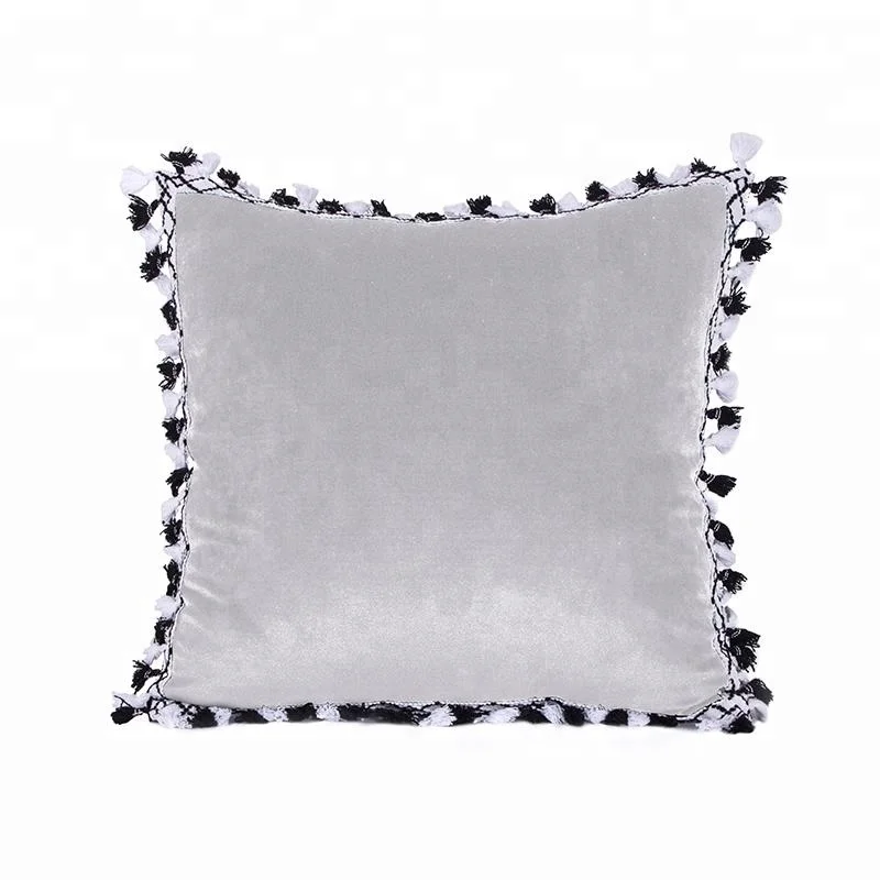 China Spun Wholesale Sofa Cover Polyester micro Italian Super Soft Velvet Fabric Cushion Cover with tassel fringe trim
