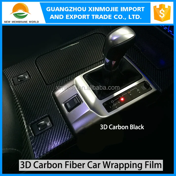 1.52*20m Super Glossy Black Car Wrap 3D Carbon Fiber Vinyl Sticker