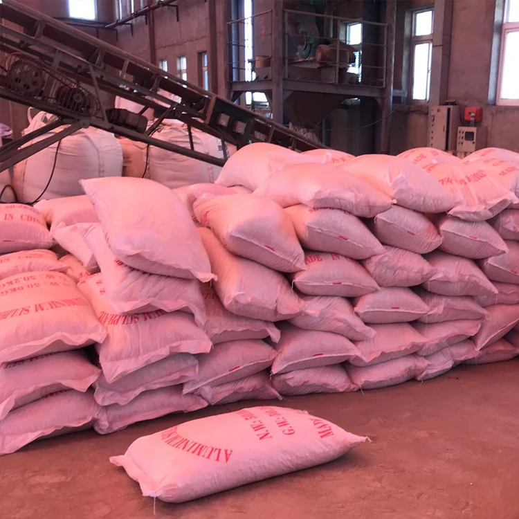 Powder or granular alum  aluminum sulfate used in water treatment