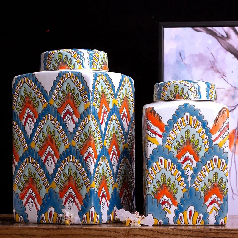 Square coloful christmas ceramic large cookie jar for wedding wishing