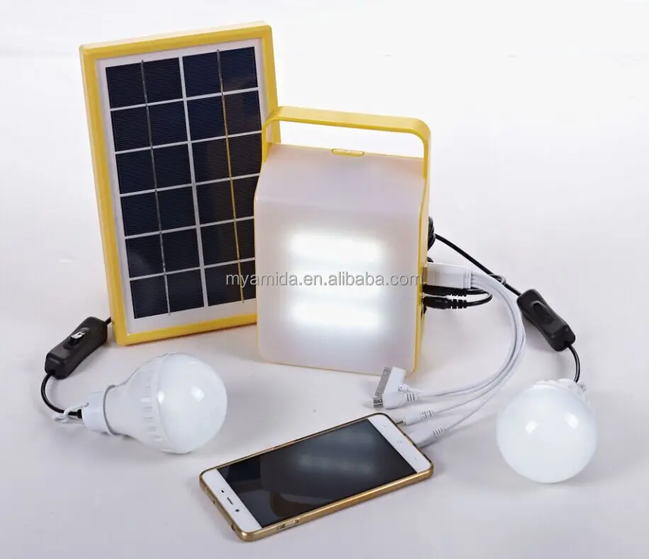 
Promotional LED 2 bulbs Hanging home lighting solar panel energy Emergency lantern with USB Mobile phone charging port 