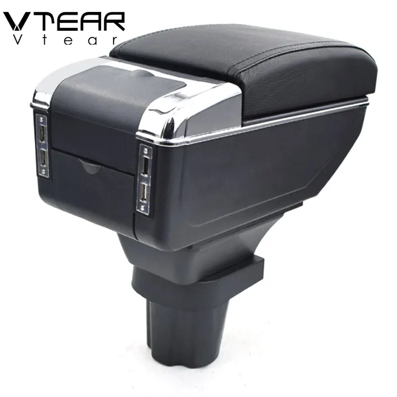 Vtear For VW UP armrest USB Charging heighten Double layer storage box central Store content arm rest car accessories 2009-2018