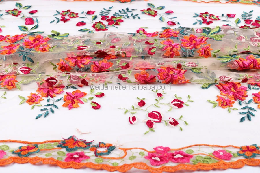 
Multi-color Lace Fabric Flower Mesh Embroidered Elegant Cheap Wedding Dress Tulle Lace Fabric 