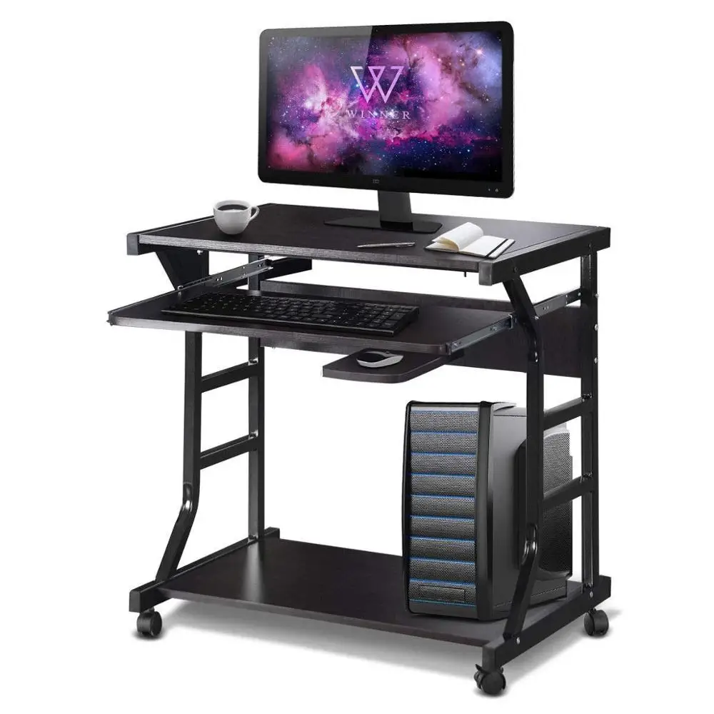 Computer Desk Small Rolling Study Table, Compact Home Office Furniture, Laptop Workstation with Pull Out Keyboard Tray