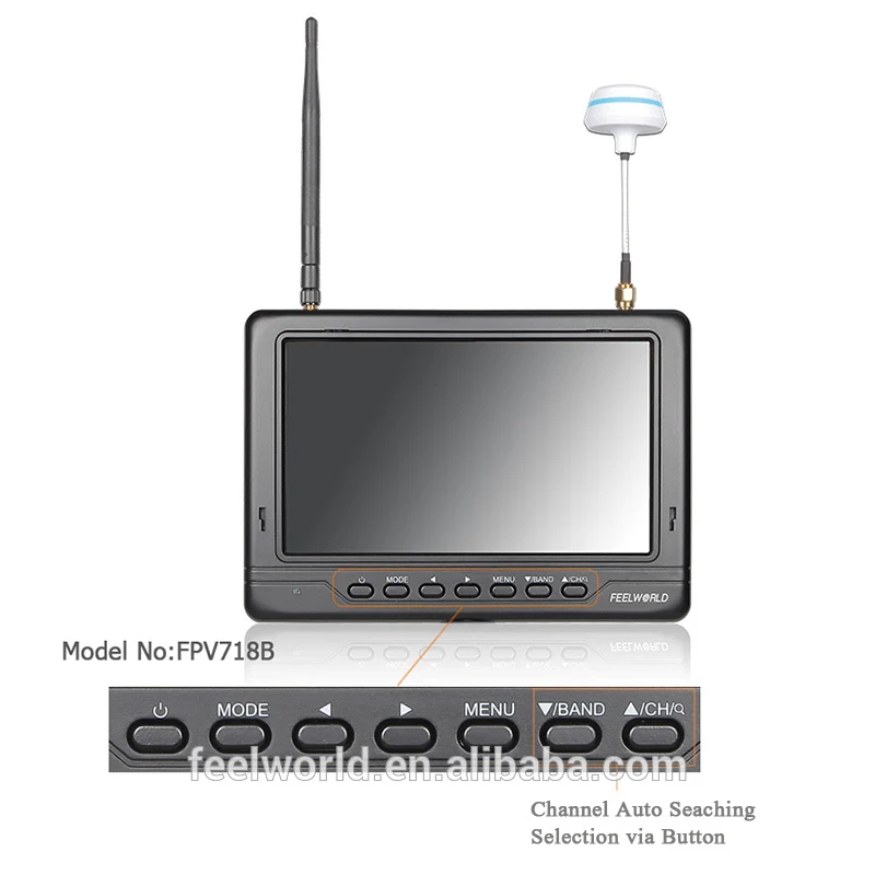 Feelworld 7 дюймов hd fpv монитор встроенной аккумулятор и двойной приемник 1024 * 600 разрешение для dji камерой дрона