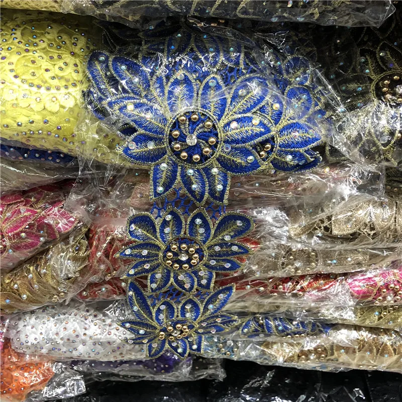 Golden Knit 12cm Width 3d Flower Polyester Lace Embroidery African Lace Trim