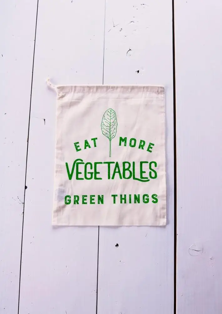 
Reusable Produce Bags Zero Waste Eat More Plants Screen Printed Natural Cotton Produce Bag - Eco Friendly - Produce - Groc 