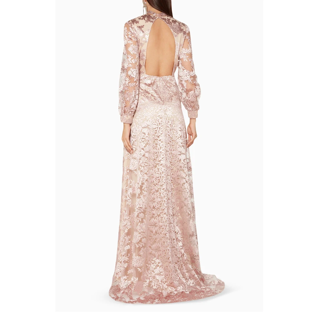 Latest Design Ladies african bazin embroidery evening dress v  neck long sleeve sexy evening dresses