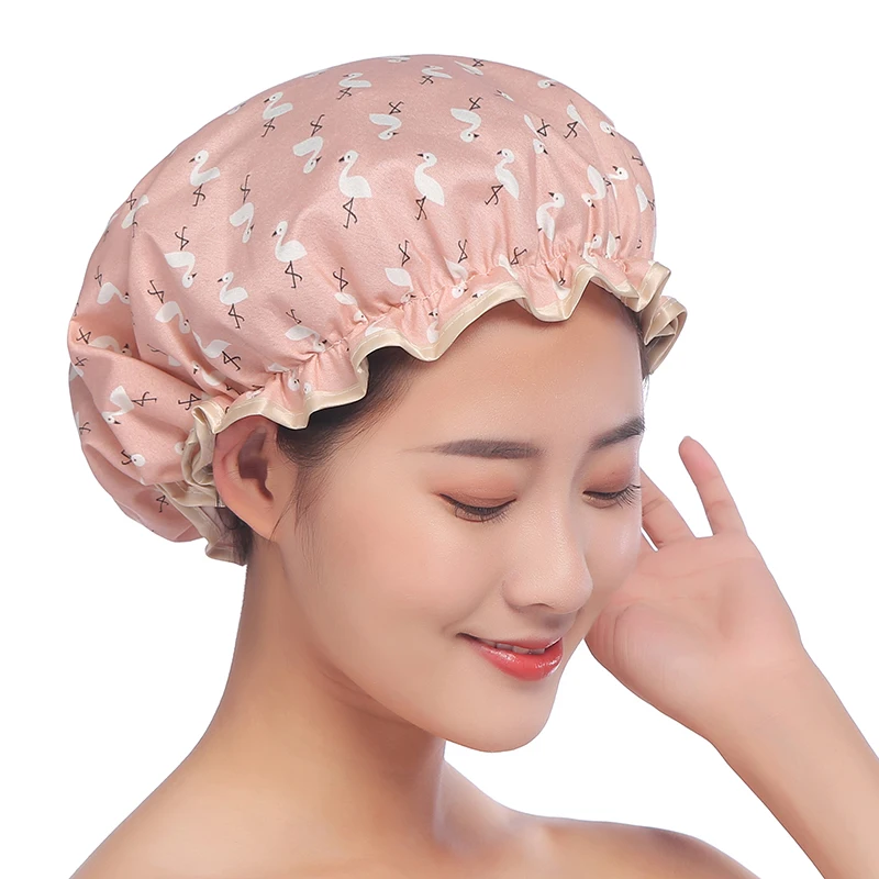 
Hot Sale Bath Hat Adult Resizable Double Layer Environmental Polyester Cotton Waterproof Shower Hat 
