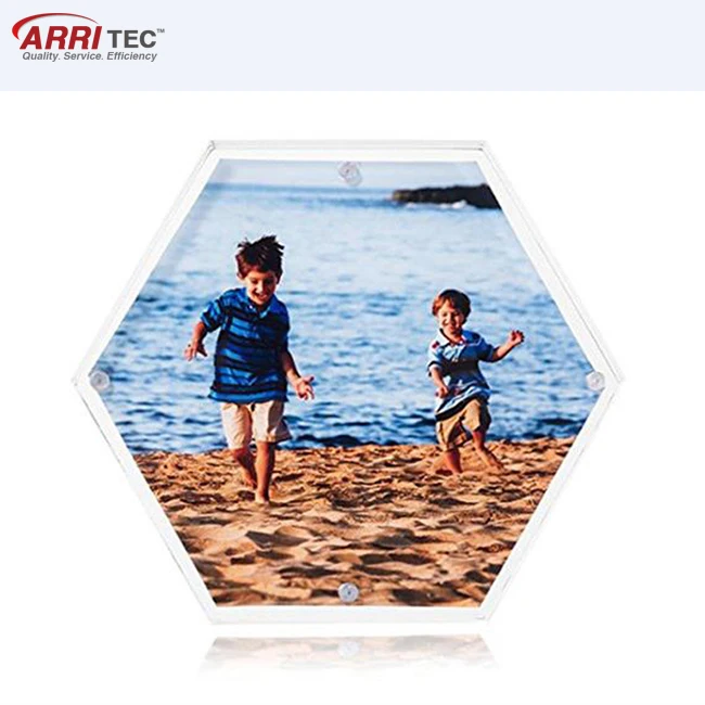 Promotional Gift Hexagon Magnetic Acrylic Picture Photo Blocks Frame Clear Acrylic Magnetic Photo Frame