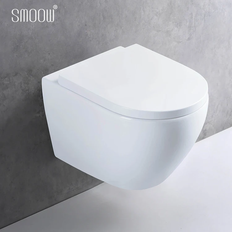 
Manufactures European modern round washdown rimless P-trap wall-hung toilet set for home hotel bathroom 