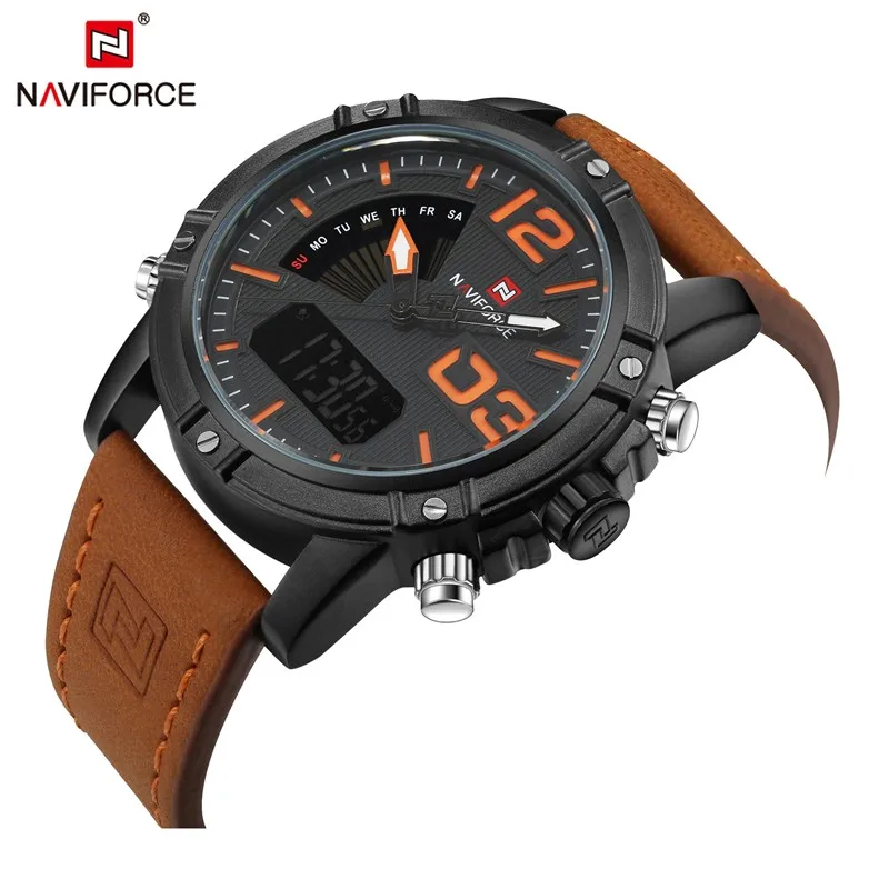 Men sport watches NAVIFORCE 9095 dual display watch for men digital analog Electronic quartz watches 30M waterproof red clock