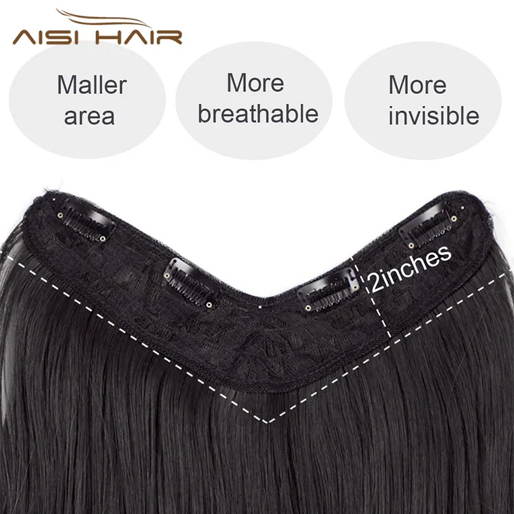 Aisi Hair 22inches New Arrival V Shape Synthetic Clip In Hair Extensions Natural Black Long Wavy Hairpieces