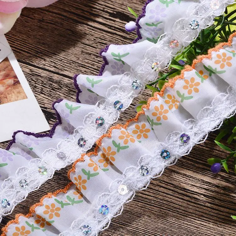 Wholesale Wholesale Iridescent Ruffled Edging DIY Wrinkle Organza Lace Wedding Pleated Accessories Fabric