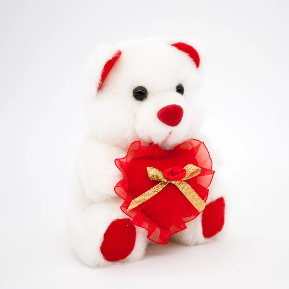 ODM OEM factory wholesale plush white teddy bear hold lace red heart lovely stuffing cute bear toy