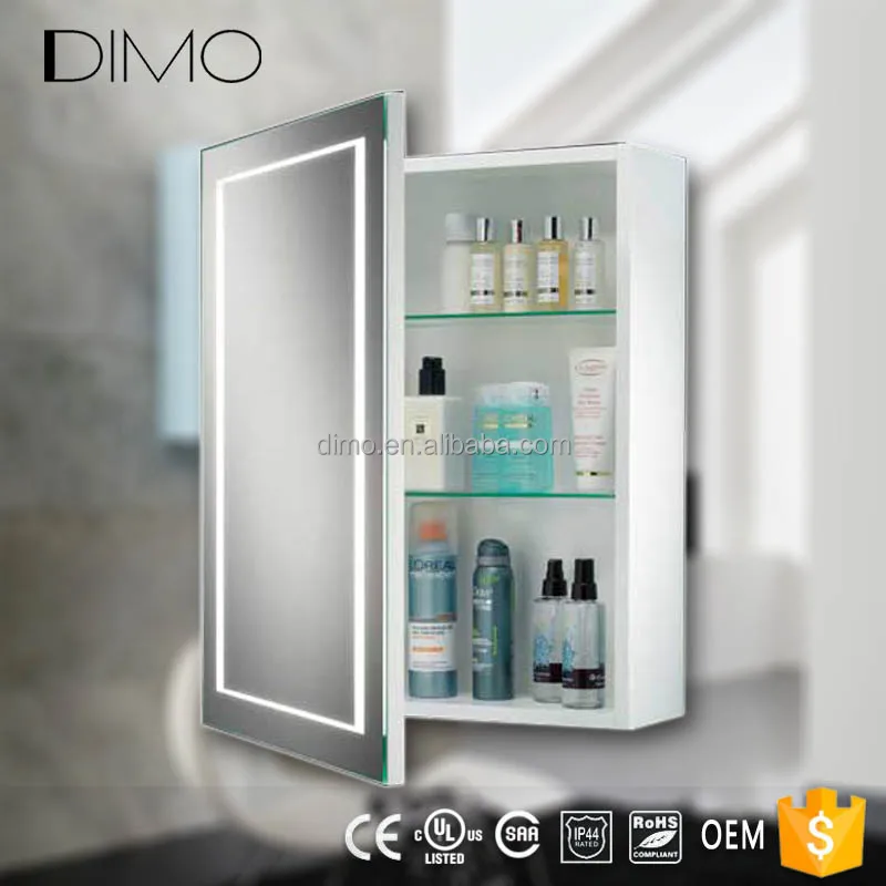 
Low price MDF PVC plastic bathroom mirror cabinet with led light adjustable glass shelf 
