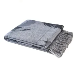 BLUE PHOENIX nordic blanket 100% wool charcoal feather jacquard cozy luxury sofa nap mora spain