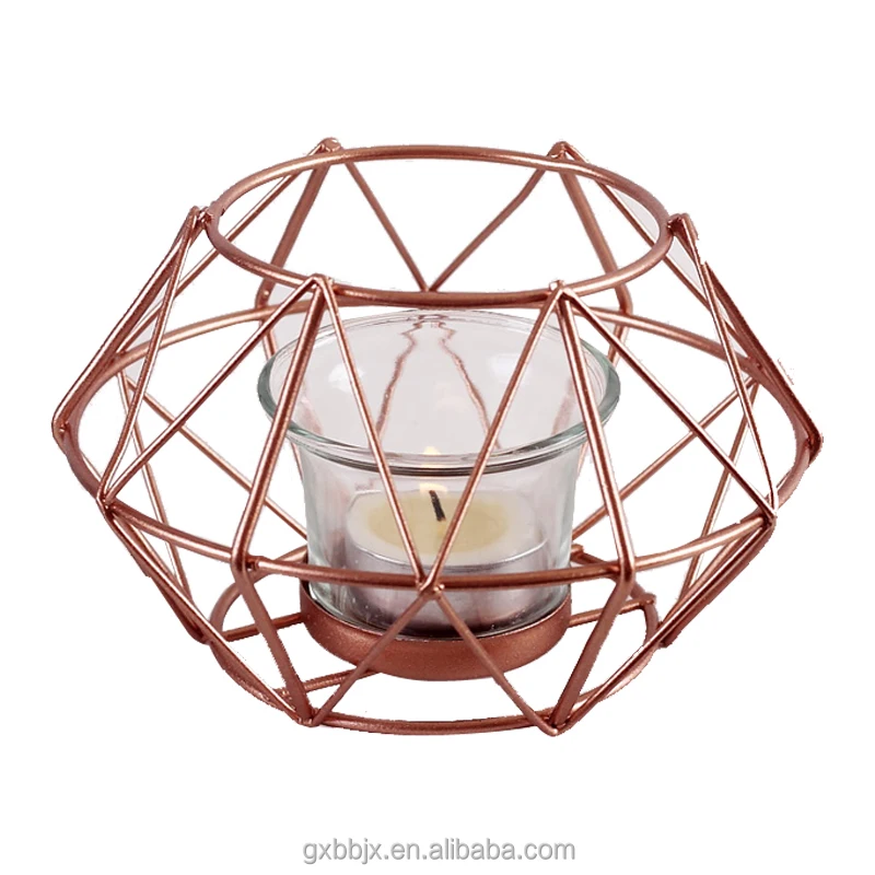 Guangxi  Factory Direct Sale Rose Gold Geometric Design Tea Light Votive Candle Holders Decorations  For Wedding