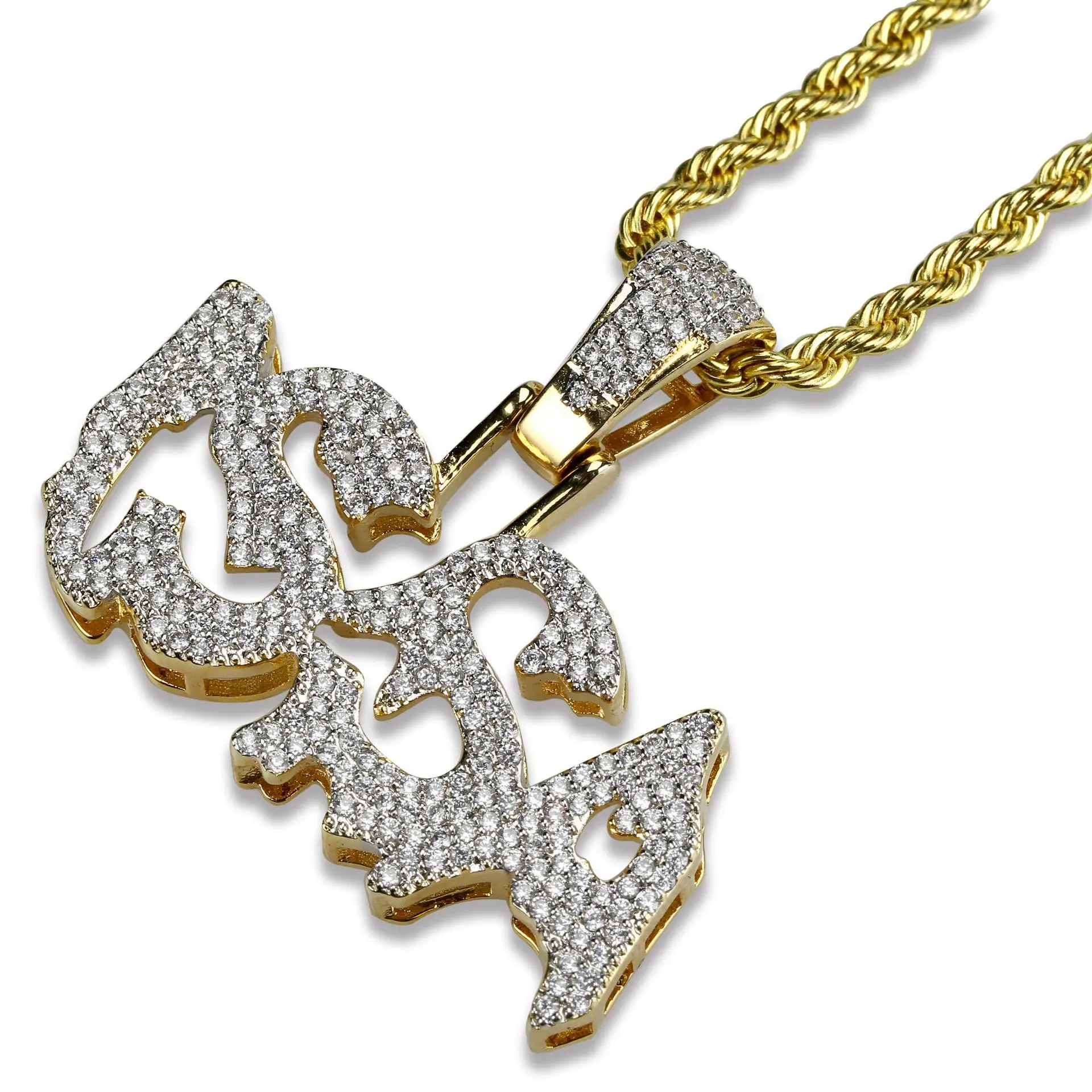 Hiphop Letters Micro Paved Diamonds ISSA Pendant Necklace Jewelry