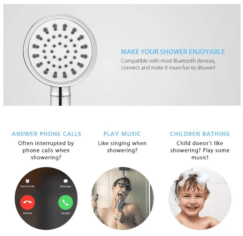 Waterproof Wireless Music player and receive phone call music rain hand shower head