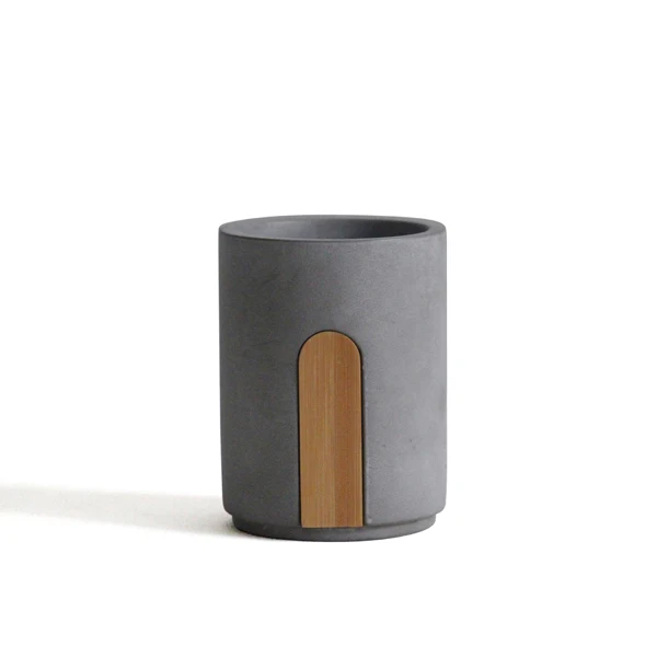 Concrete cement 5 pcs bathroom set with bamboo