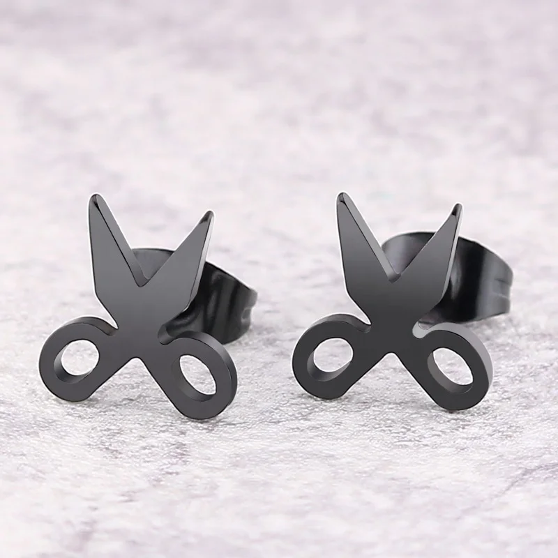 
Wholesale new design Jewelry Stainless Steel gold silver black Scissors Stud Earrings 