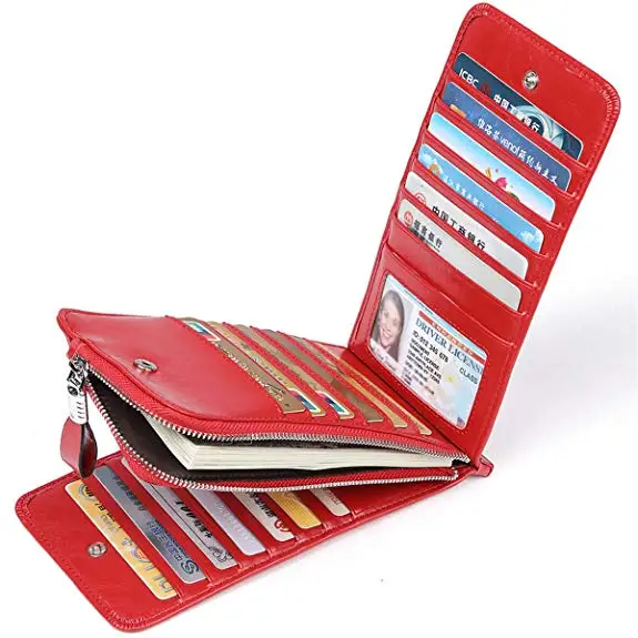 Genuine leather wallet women fashion trends wallet purses RFID Blocking Bifold Multi Card Case Wallet With Zipper Pocket