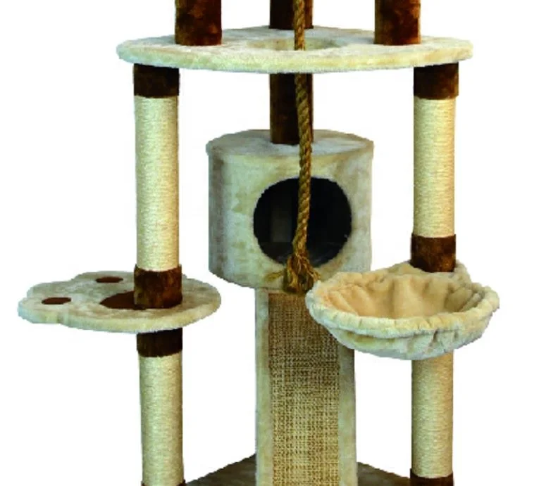 Luxury House Furniture BSCI Beige Color Cat Scratcher Tree Post With Rope And Hole