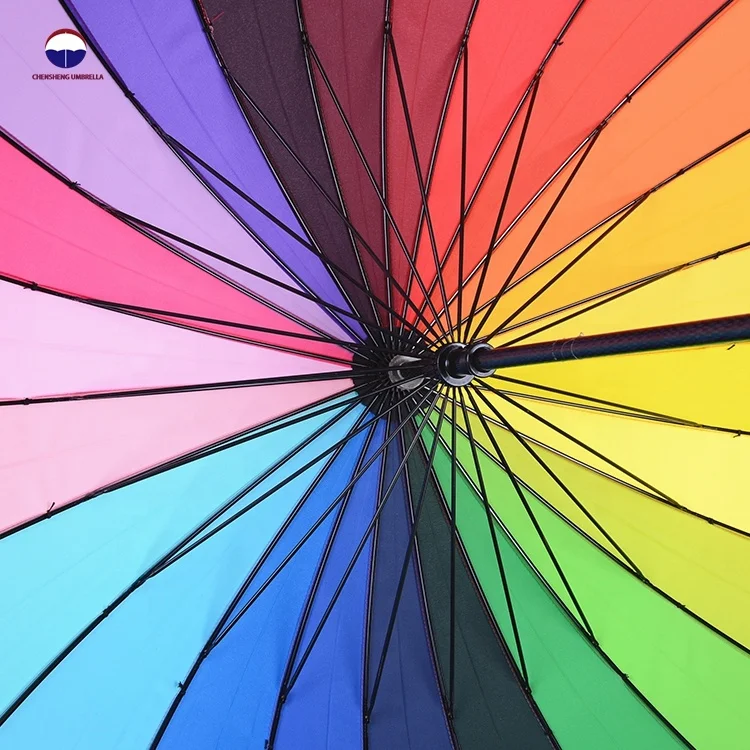 
Promotional wholesale strong 24ribs 25 inches long handle rainbow golf umbrella paraguas 