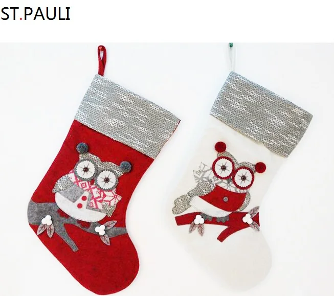 
20 inch owl pattern felt sock animated christmas stocking for wholesale 