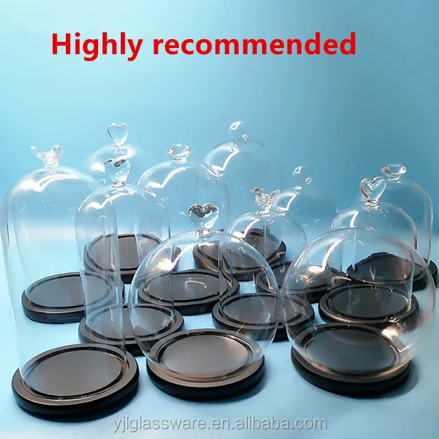 wholesale price decorative flower glass dome with black wooden base glass dome with flowers