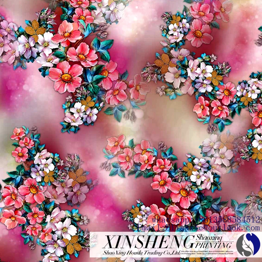 Factory can directly customize Digital printing 75D crepe, chiffon flower puzzle, fashion silk printed clothing fabric