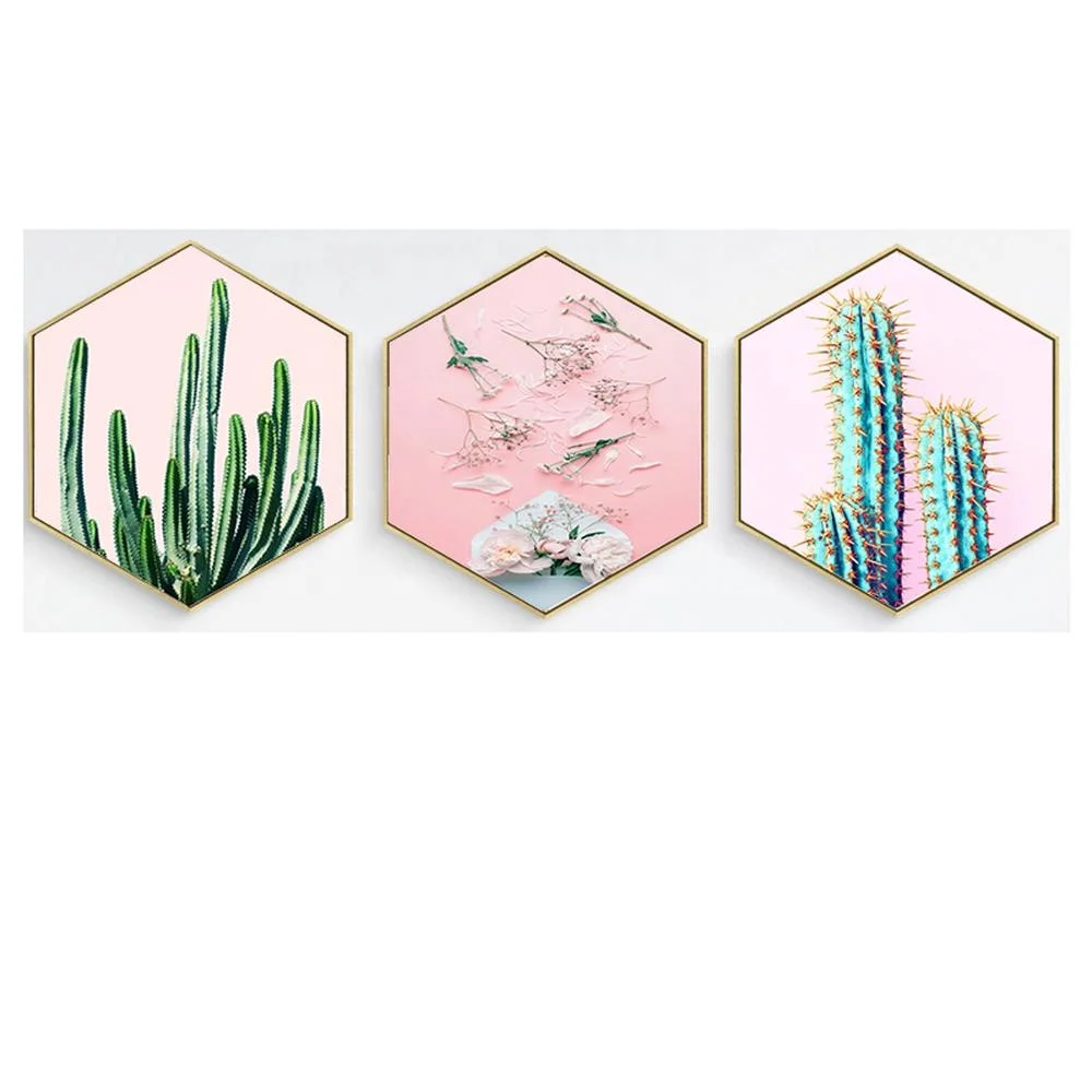Hexagon Painting Modern Decorative Painting on Canvas Printed Cactus Painting Wall Decorative Art