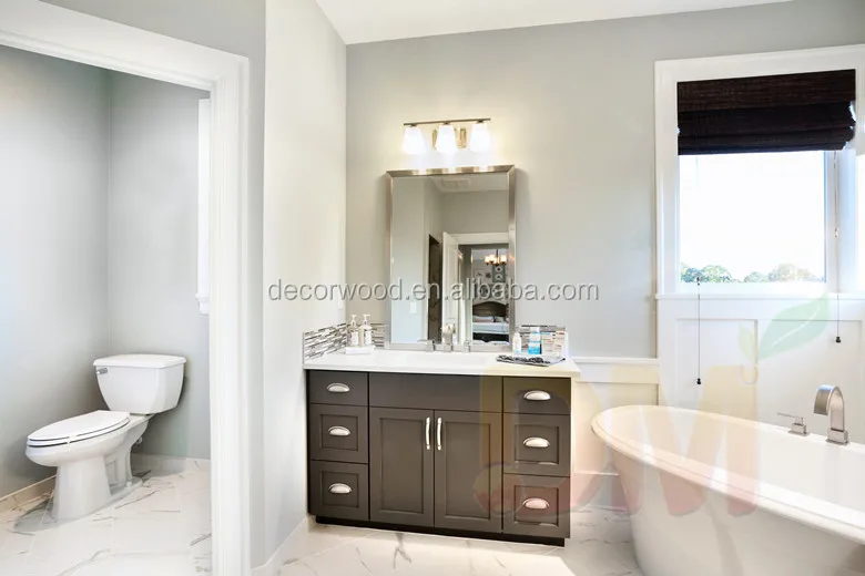 American style bathroom dark coffee furniture with mirror and light