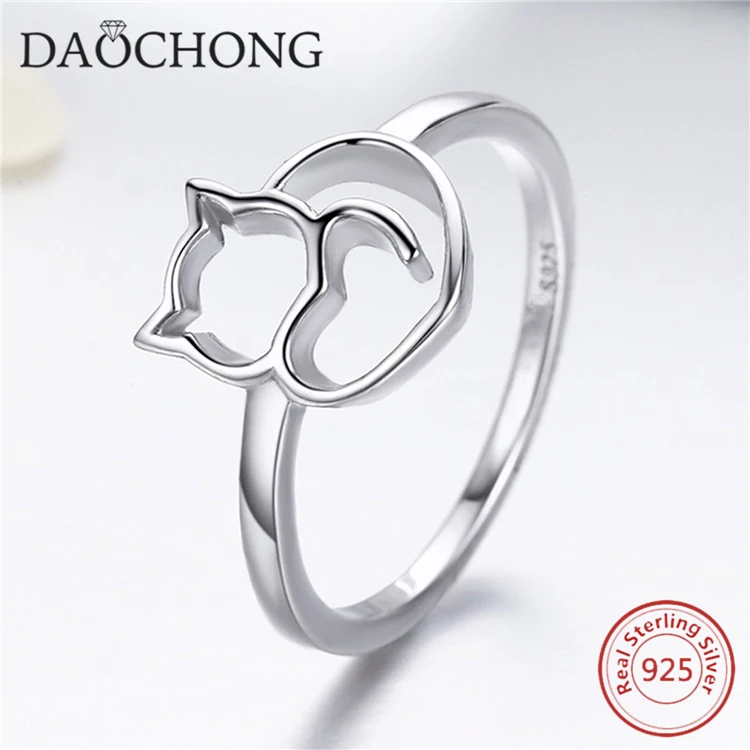 Cute design 925 sterling silver cat ring for girl
