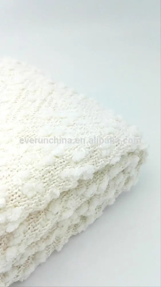 acrylic fashion pompon machine woven plaid throw blanket,with fringe,stock in white and camel color