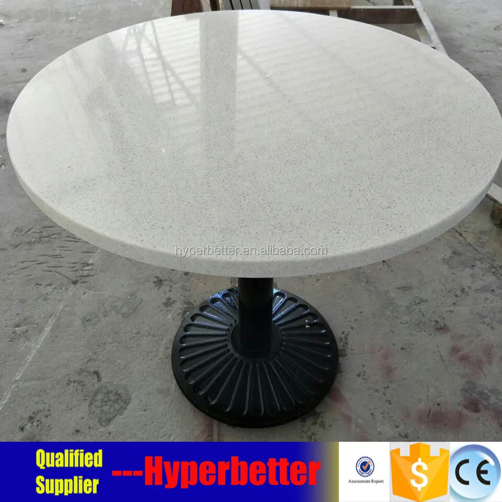 White quartz table top square with wrought iron table leg