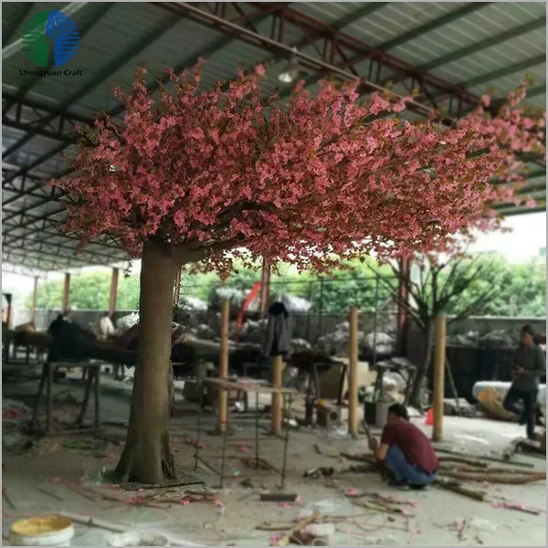 Arch style fiberglass artificial cherry blossom tree with sided spread canopy